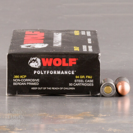 50rds – 380 Auto Wolf WPA Polyformance 94gr. FMJ Ammo