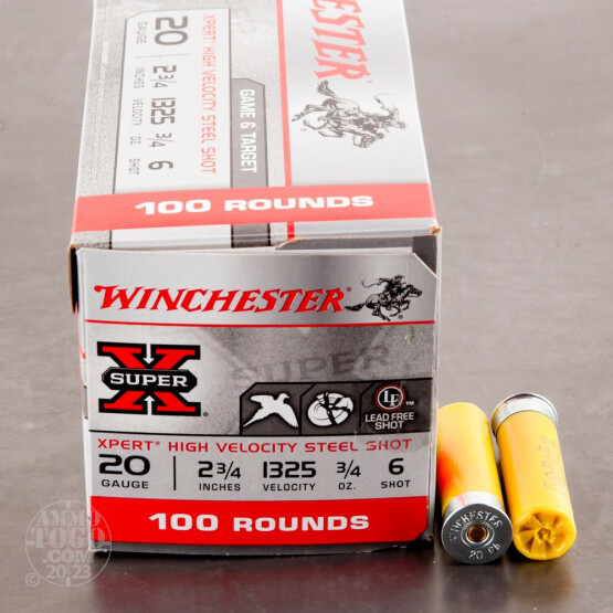 100rds – 20 Gauge Winchester Super X Xpert 2-3/4" 3/4oz. #6 Steel Shot Ammo