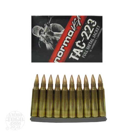 50rds - .223 Norma TAC-223 55gr. FMJ-BT On Clips Ammo