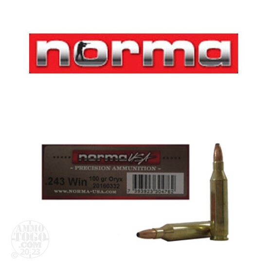 20rds - 243 Win Norma American PH 100gr. Oryx SP Ammo