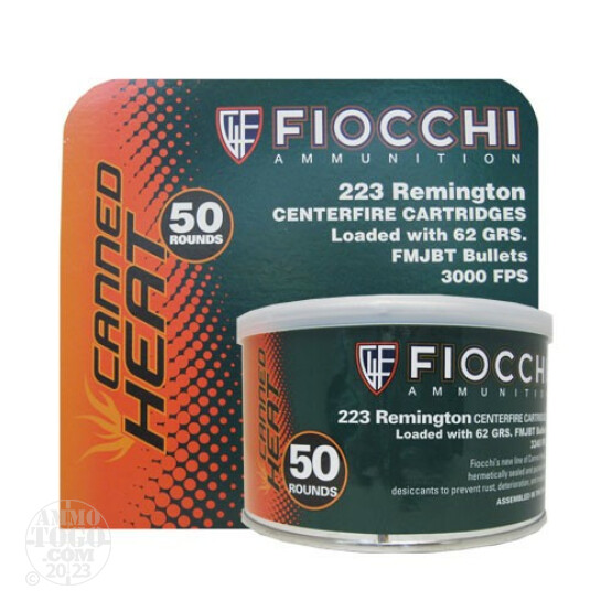 50rds - .223 Fiocchi Canned Heat 62gr. FMJBT Ammo