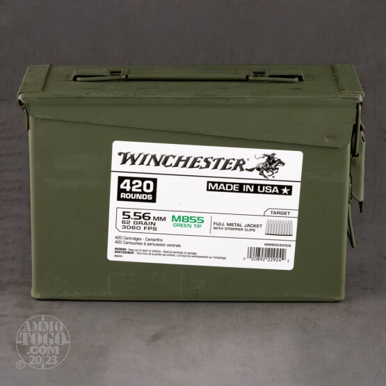 420rds – 5.56x45 Winchester 62gr. FMJ M855 Ammo in Ammo Can