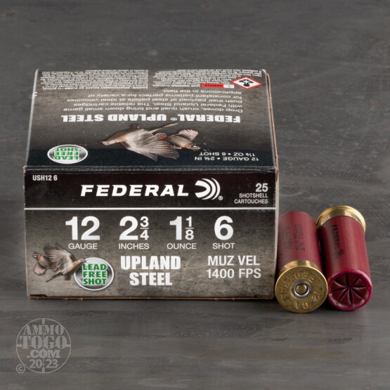 25rds – 12 Gauge Federal Upland Steel 2-3/4" 1-1/8oz. #6 Shot Ammo