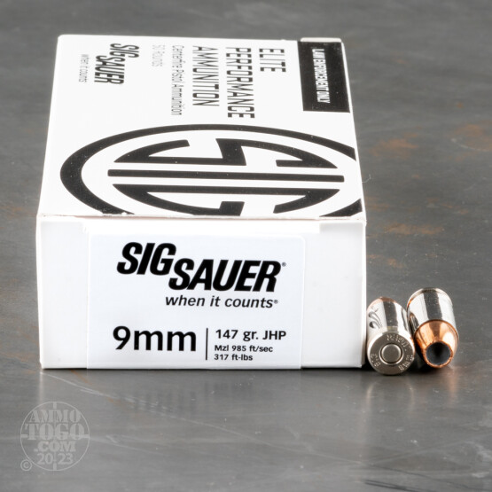 50rds – 9mm Sig Sauer V-Crown 147gr. JHP Ammo