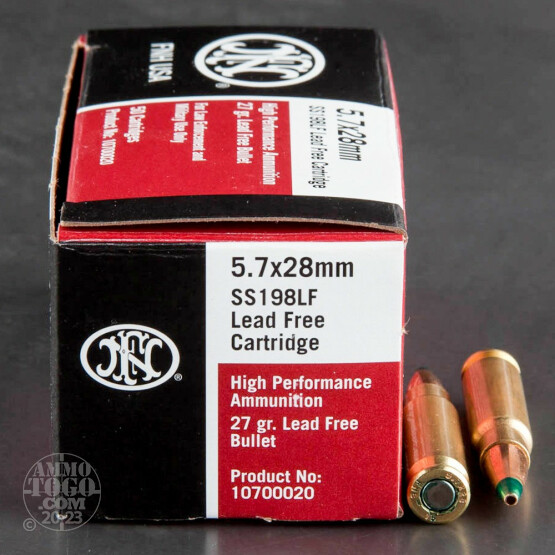 50rds - 5.7x28mm FN SS198LF 27gr. Lead Free Hollow Point Ammo