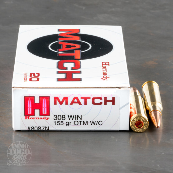 20rds – 308 Win Hornady Match 155gr. OTM with Cannelure Ammo