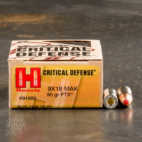 25rds - 9x18 Makarov Hornady Critical Defense 95gr. FTX HP Ammo