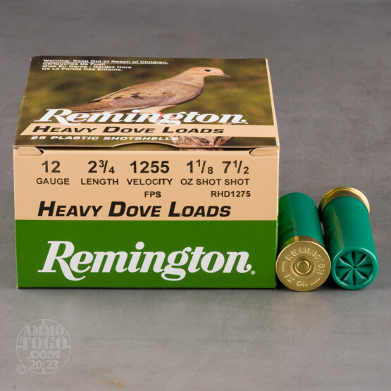 25rds - 12 Gauge Remington Heavy Dove Loads 2 3/4" 1 1/8oz. #7 1/2 Shot Ammo