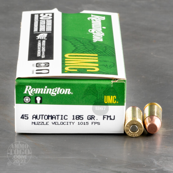 50rds - 45 ACP Remington UMC 185gr. FMJ Ammo