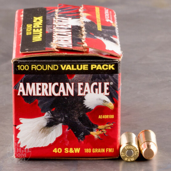 100rds - 40 S&W Federal American Eagle 180gr. FMJ Ammo