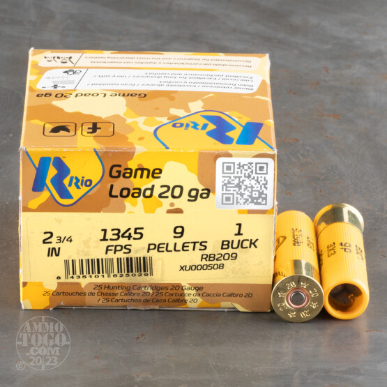 250rds – 20 Gauge Rio Royal 2-3/4" 9 Pellet #1 Buckshot Ammo