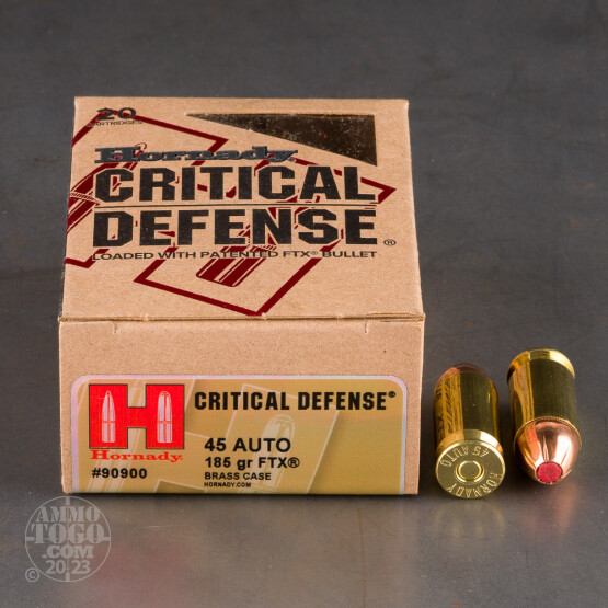 20rds - .45 ACP Hornady Critical Defense 185gr. HP Ammo