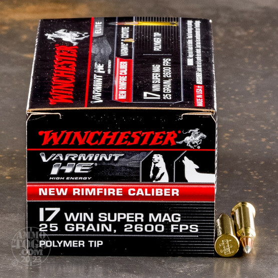 50rds - 17 Win Super Mag Winchester Varmint HE 25gr. Polymer Tip Ammo