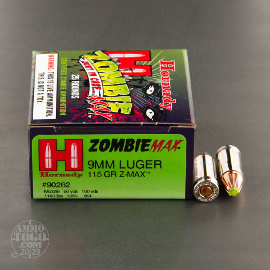 25rds - 9mm Hornady Zombie Max 115gr. Z-MAX Ammo