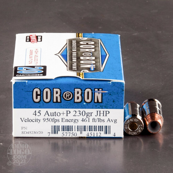 20rds - 45 ACP Corbon 230gr. +P HP Ammo