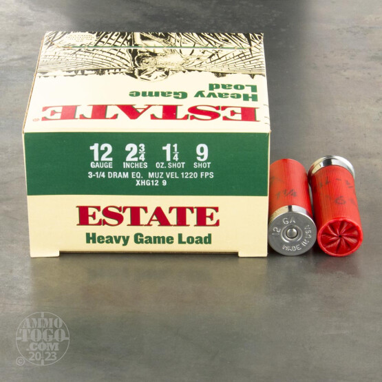 250rds - 12 Gauge Estate Heavy Game Load 2 3/4" 3 1/4 Dram 1 1/4oz. #9 Shot Ammo