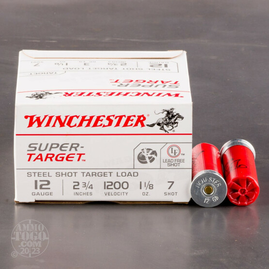 25rds – 12 Gauge Winchester Super Target 2-3/4" 1-1/8 oz. #7 Steel Shot Ammo 