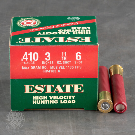 25rds - 410 Gauge Estate HV Hunting 3" Max Dram 11/16oz. #6 Shot Ammo