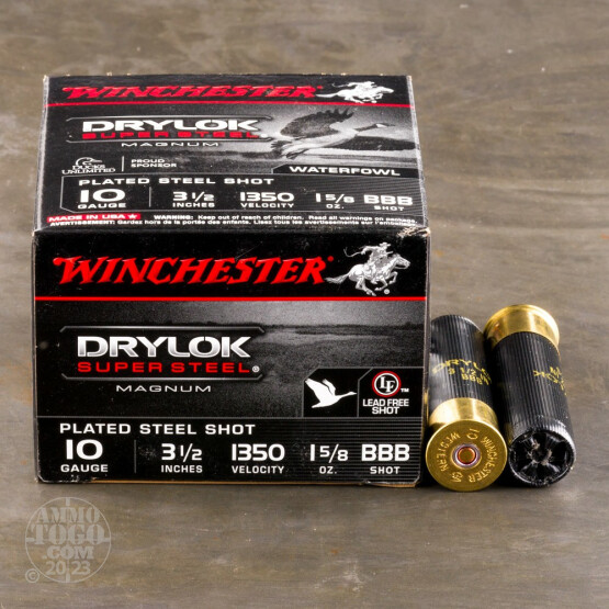 25rds - 10 Gauge Winchester Drylok Super Steel 3 1/2" 1 5/8oz. #BBB Shot Ammo