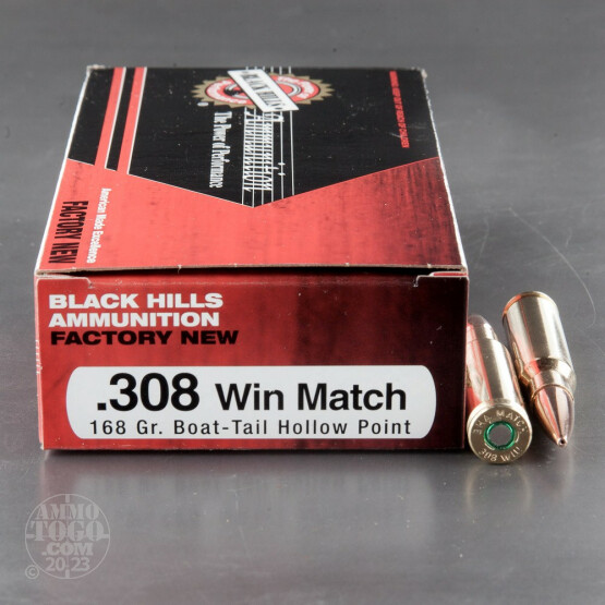 20rds - 308 Black Hills 168gr. Match Boat-Tail Hollow Point Ammo