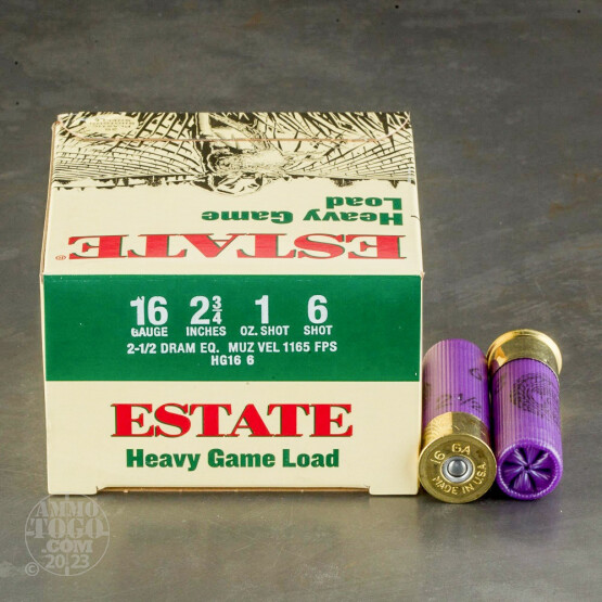 25rds - 16 Gauge Estate Heavy Game Load 2 3/4" 2 1/2 Dram 1oz. #6 Shot Ammo