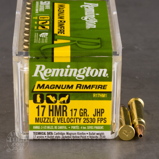 50rds – 17 HMR Remington Magnum Rimfire 17gr. JHP Ammo
