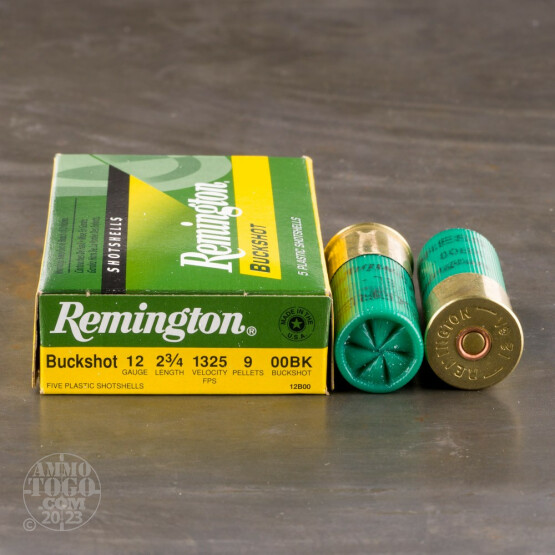 5rds - 12 Gauge Remington 2 3/4" 9 Pellet 00 Buckshot Ammo