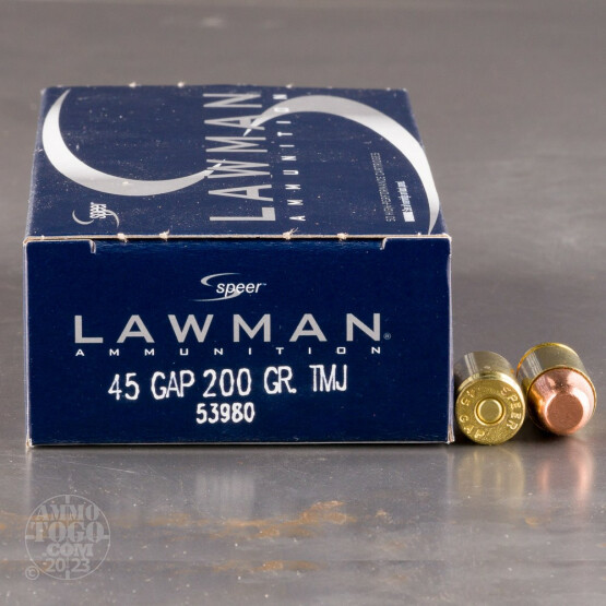 50rds - 45 GAP Speer Lawman 200gr. TMJ Ammo