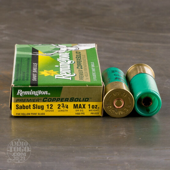 5rds - 12 Gauge Remington Premier Copper Solid 2 3/4" 1oz. Copper Sabot Slug Ammo