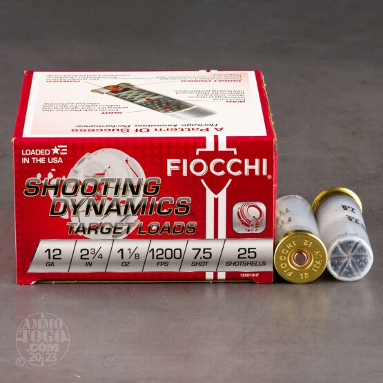 25rds - 12 Gauge Fiocchi Target Shooting Dynamics 2 3/4" 1 1/8oz. #7 1/2 Shot Ammo