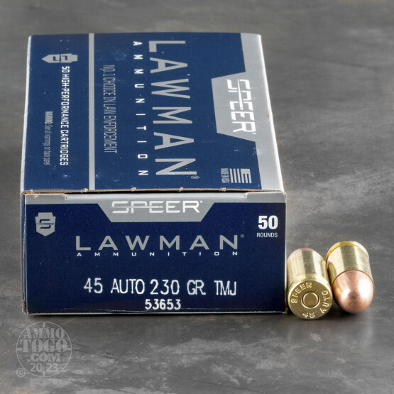 50rds - 45 ACP Speer Lawman 230gr. TMJ Ammo