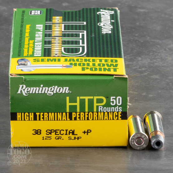 50rds – 38 Special +P Remington HTP 125gr. SJHP Ammo