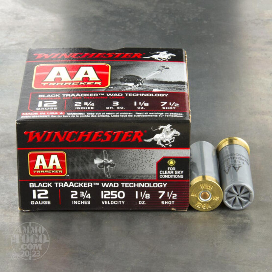 25rds – 12 Gauge Winchester AA TrAAcker (Black) 2-3/4" 1-1/8oz. #7.5 Shot Ammo