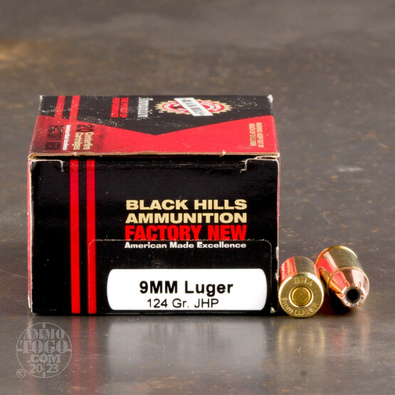 20rds - 9mm Luger Black Hills 124gr. JHP Ammo