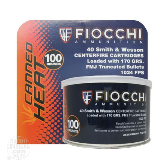 100rds - 40 S&W Fiocchi Canned Heat 170gr. FMJ Truncated Ammo