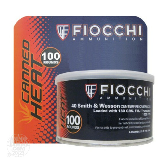 100rds - 40 S&W Fiocchi Canned Heat 180gr. FMJ Truncated Ammo