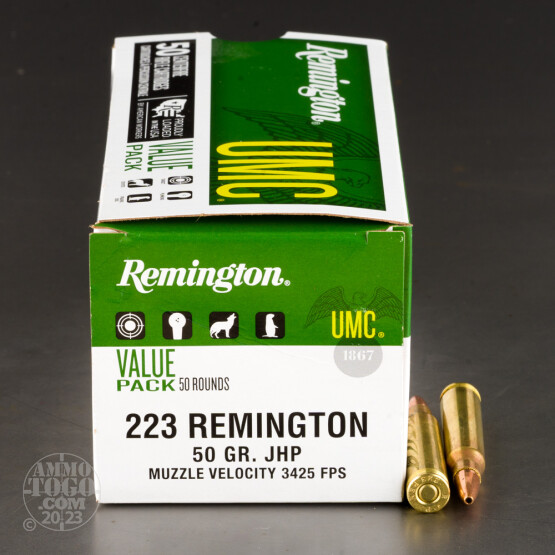 50rds – 223 Rem Remington UMC 50gr. JHP Ammo