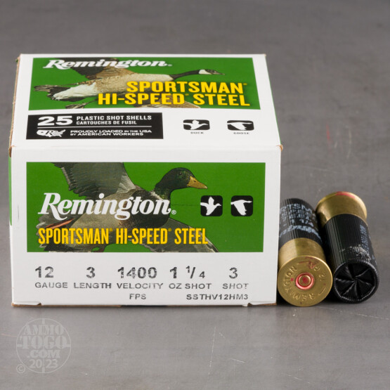 25rds - 12 Gauge Remington Sportsman Hi-Speed Steel 3" 1 1/4oz. #3 Shot Ammo