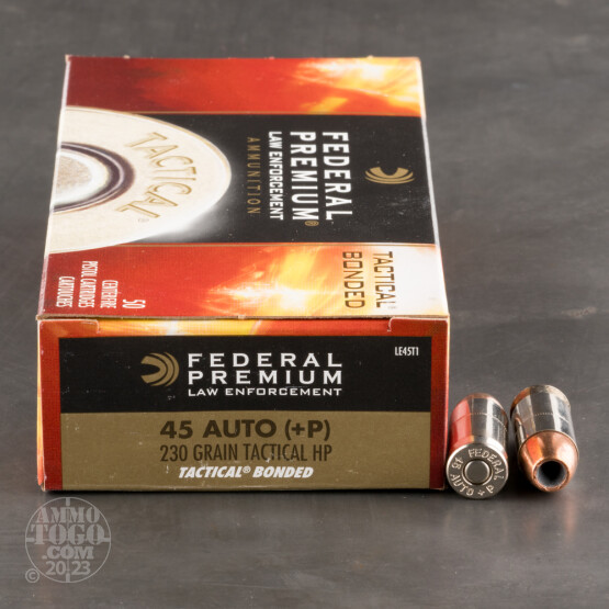 50rds - 45 ACP Federal LE Tactical Bonded 230gr. +P HP Ammo