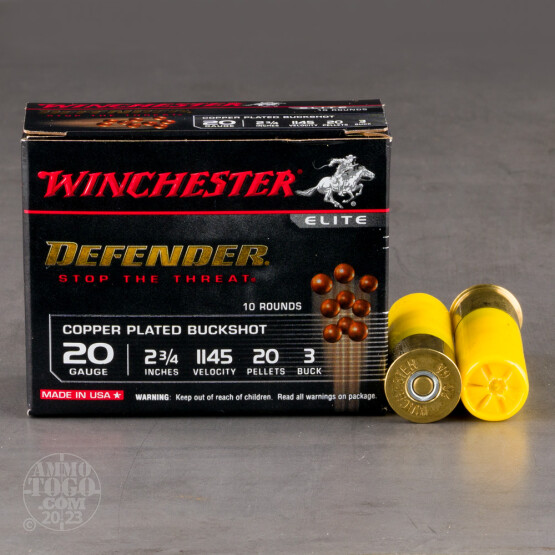 10rds – 20 Gauge Winchester Defender 2-3/4" 20 Pellet #3 Buckshot Ammo