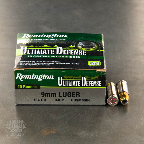 20rds – 9mm Remington Ultimate Defense Full-Sized Handgun 124gr. BJHP Ammo