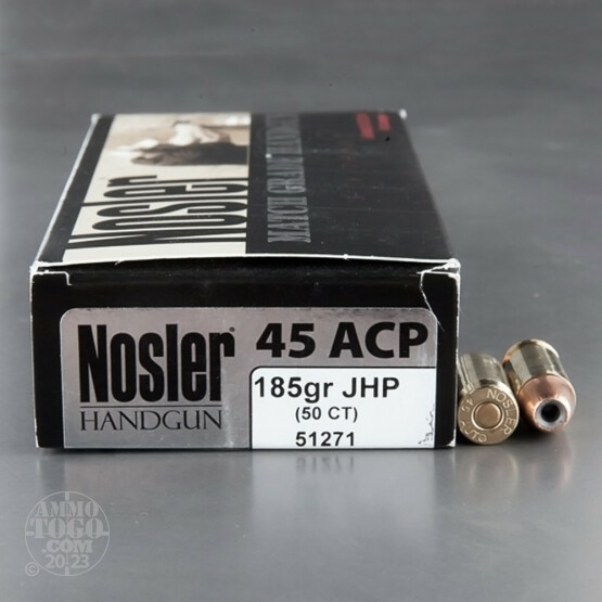 50rds - 45 ACP Nosler Match Grade Handgun 185gr. JHP Ammo