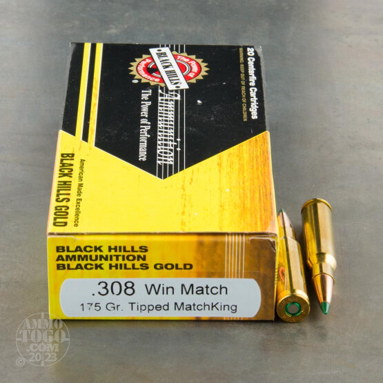 20rds - 308 Win Black Hills Gold 175gr. Tipped Matchking Polymer Tip Ammo