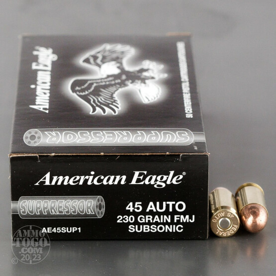 500rds – 45 ACP Federal American Eagle Suppressor 230gr. FMJ Ammo