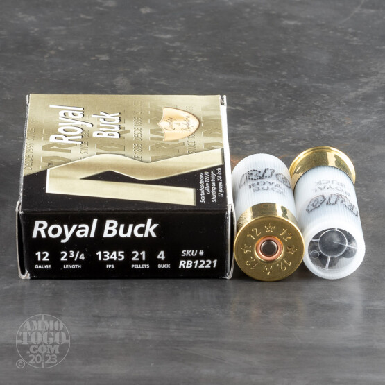 5rds - 12 Gauge Rio Royal 2-3/4" 21-Pellet #4 Buckshot Ammo