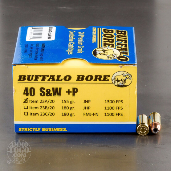 20rds - 40 S&W Buffalo Bore 155gr. +P JHP Ammo