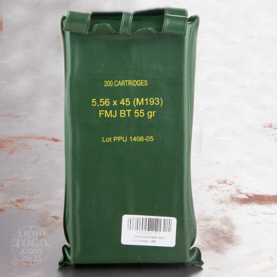 200rds - 5.56 PPU M193 55gr. FMJ Ammo In Sealed Battle Pack