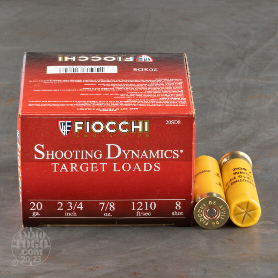 25rds – 20 Gauge Fiocchi 2-3/4" 7/8oz. #8 Shot Ammo