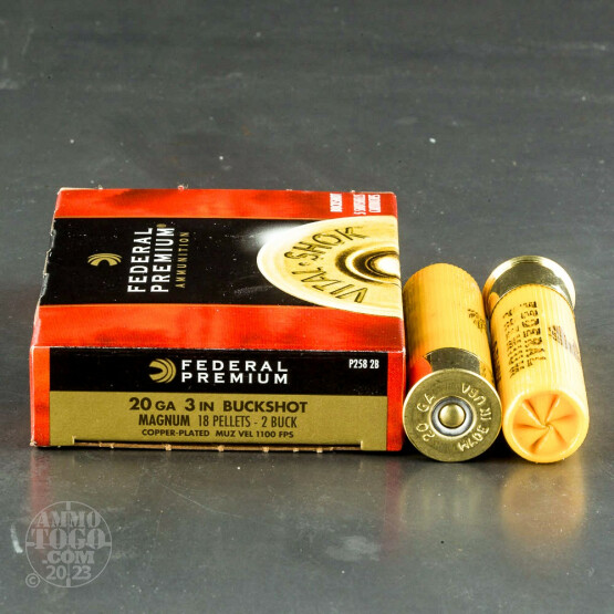 5rds - 20 Gauge Federal Premium Vital-Shok 3" 18 Pellet #2 Buckshot Ammo