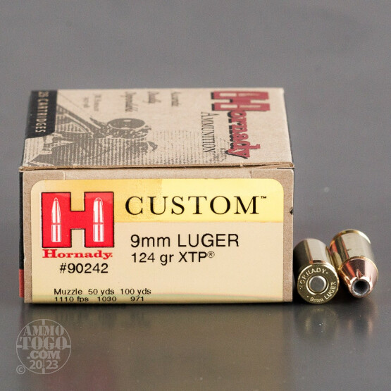 25rds - 9mm Hornady Custom 124gr. XTP HP Ammo